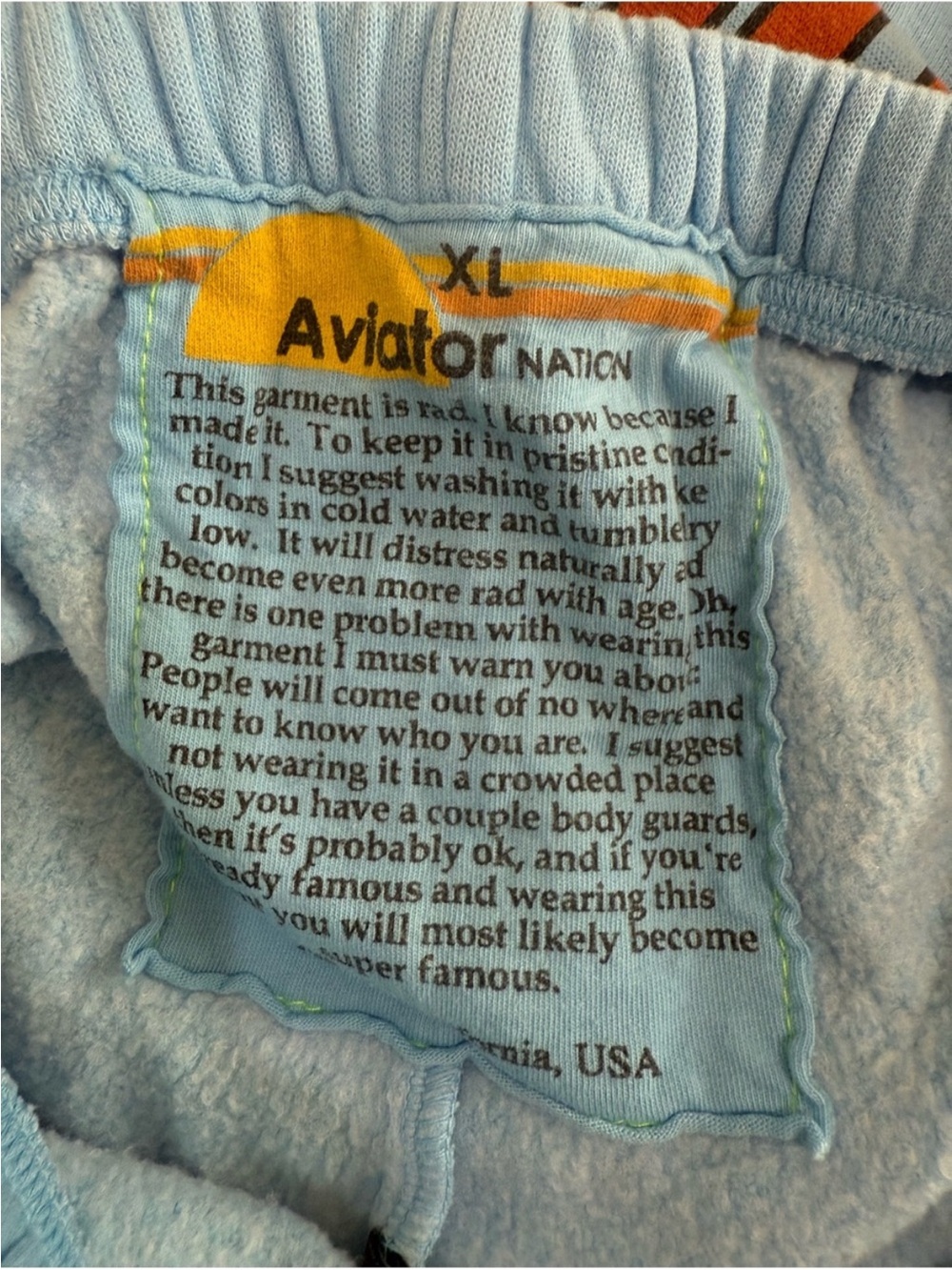 Aviator Nation Sky Blue Joggers with Rainbow Logo & Gradient Side Script unisex - Picture 2 of 5